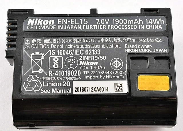 Batería original Nikon EN-EL15 para D7100 D7200 D610 D800 D810 Z7 D850...