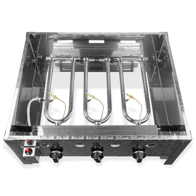Gastro Edelstahl Gasbräter 71x57x30cm Gasgrill 3flammig Gastrobräter Stahlpfanne 3