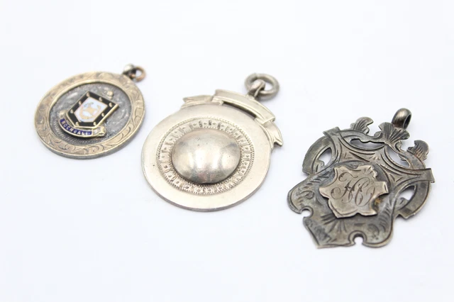 3x Fob/Medaglioni Antichi/Vintage Contrassegnati ARGENTO STERLING (23g)