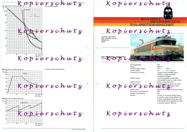 50Hz 50c/s Group Techn data sheet SNCF fast passgr loco BB 22200 4 pages 80's