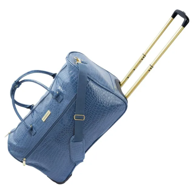 Samantha Brown Croco Embossed Wheeled 22.5" Weekender Luggage Bag Bravo Blue NWT