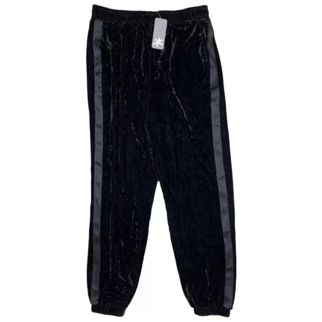 NWT SPLENDID Black Crushed VELVET Joggers Size MEDIUM Brand New Satin Trim $148 2