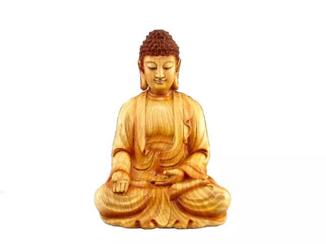 Meditating Buddha Enlightment Mudra Faux Carved Wood Look Statue 7.25" H