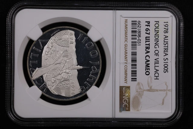 1978 Austria Founding Of Villach Silver 100Schilling - NGC PF 67 Ultra Cameo