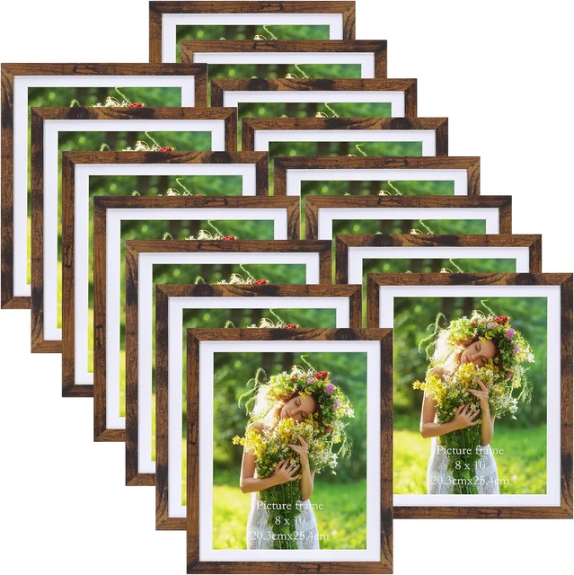15PACK RUSTIC BROWN 8x10 Picture Frames with Mat Options for Wall or