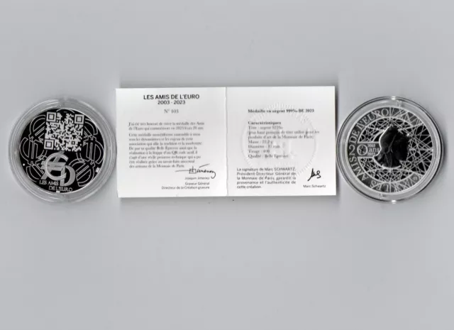 Coffret Avec La Medaille En Argent B.e  Des  20  Ans  Des  Amis  De  L'euro