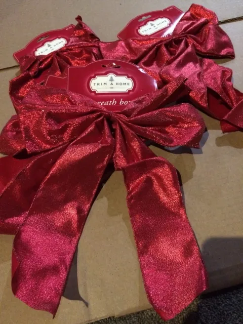 Lot Of 9 Red Wreath Bows By Trim A Home New Some Cosmetic Damage From Storage