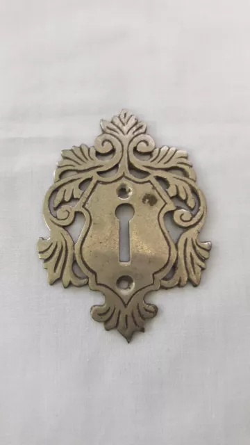 Antique Brass Door Lock Escutcheon Keyhole Plate Cover Cabinet Vintage Old k2