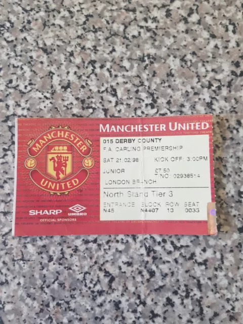 MATCH TICKET PREMIER LEAGUE UOMO UTD V DERBY 21 febbraio 1998