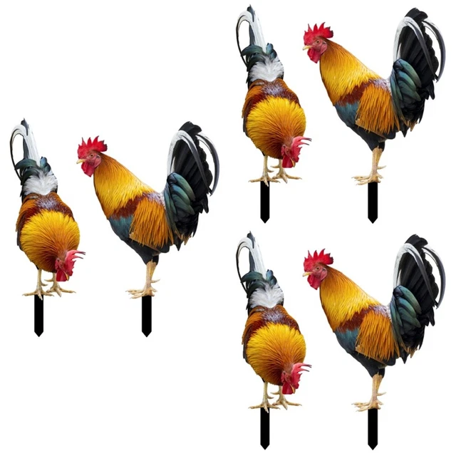 6 pcs chicken yard stakes Simulation Rooster Stakes Home Decor Rustic Outdoor P