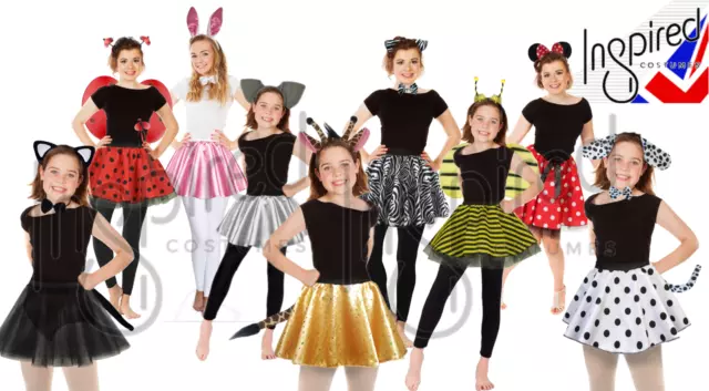 GIRLS Animal World Book Day COSTUME FANCY DRESS SKIRT EARS BOW TAIL SET UK