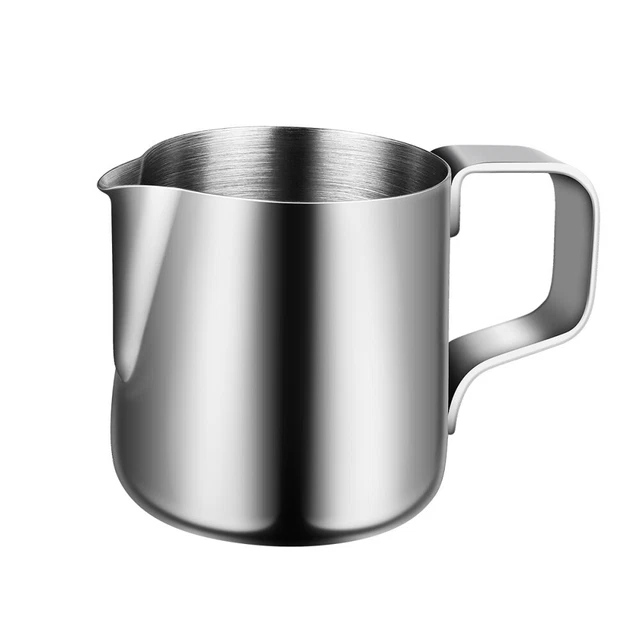 Voarge Brocca per latte in acciaio inox, 350 ml/12 fl.oz. Brocca per latte in schiuma, per cappuccino e latte art, argento