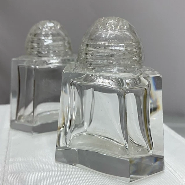 RARE UNIQUE Geometric All Glass Beveled Stylish Salt & Pepper Shaker Set 1950’s