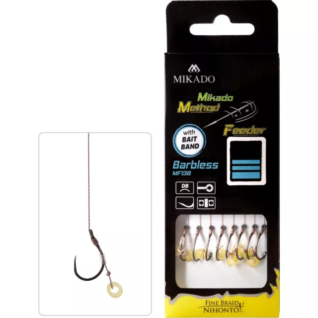 8 x METHOD FEEDER BARBLESS Haken Rig `s Pellet- Bait Band geflochtener Schnur