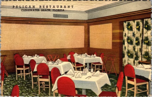 Pelican Restaurant Interior Clearwater Beach Florida Vintage Postcard