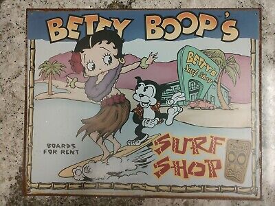 Betty Boop "Betty's Surf Shop" Tin Sign 12" x 15" Vintage Decorative Wall Sign