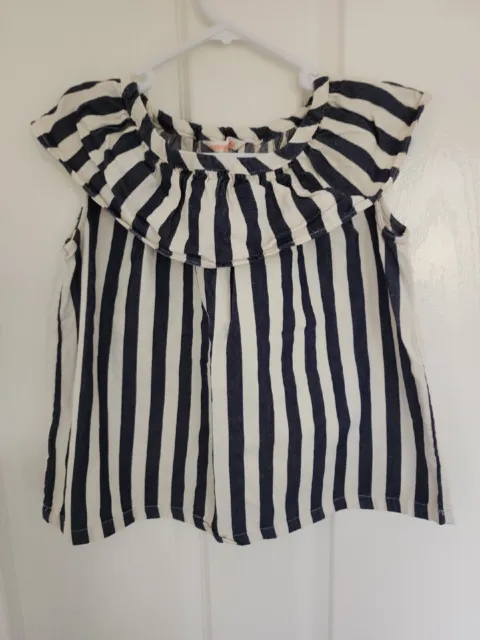 Country Road Navy Ivory Stripe Frill Collar Top Girls Size 5
