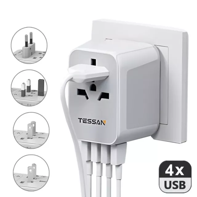 All-in-One Power Socket Charger Adapter  4 USB Ports, for UK EU Europe Ireland