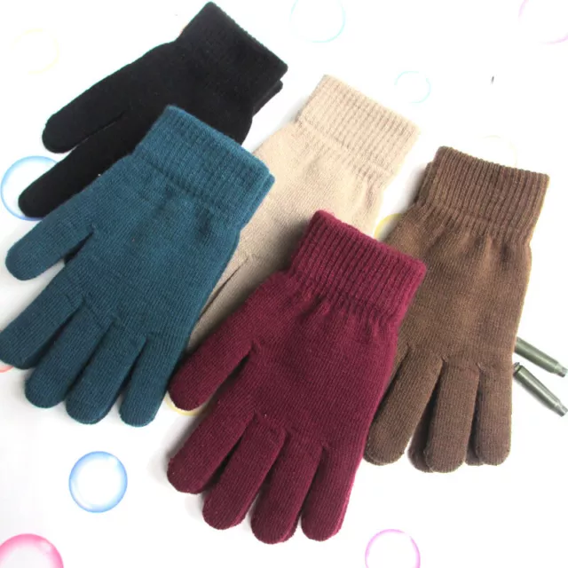 Mens Womens Thick Knitted Full Finger Warm Gloves Winter Outdoor Thermal Mittens
