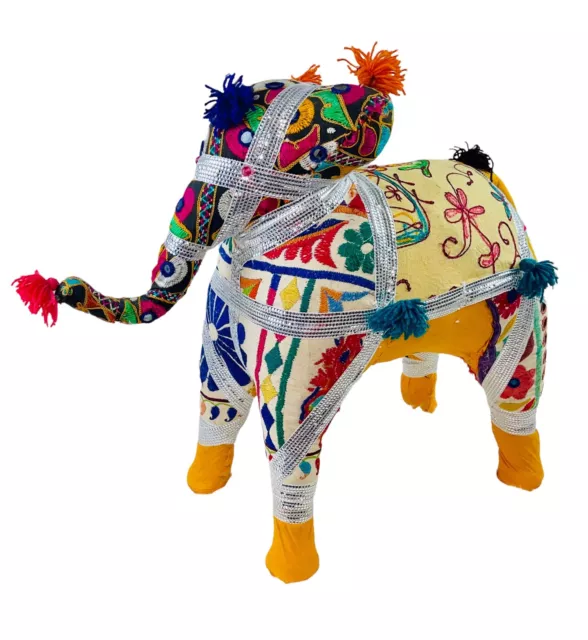 Hand-Crafted Anglo Raj Vintage Stuffed Embroidered Elephant India LARGE