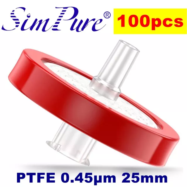 30/50/100x PTFE Syringe Filter 0.45μm Pore Size 25mm Fiber Prefilter Hydrophobic 2