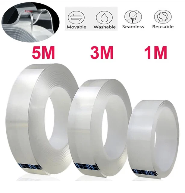 1/2/3/5M cinta nano mágica de doble cara lavable sin trazas gel adhesivo reutilizable lavable
