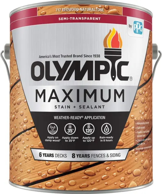 Olympic Maximum Wood Stain and Sealer for Decks, Fences, Siding, and Other Outdo