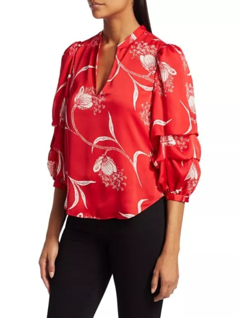 JOIE Samyra Red Floral Puff-Sleeve Blouse L131006 Size Small 3