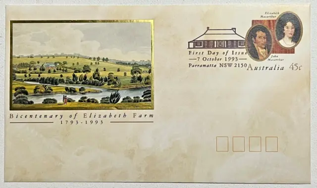 Australia Pre-Stamped Envelope PSE FDC - 1993 Bicentenary of Elizabeth Farm