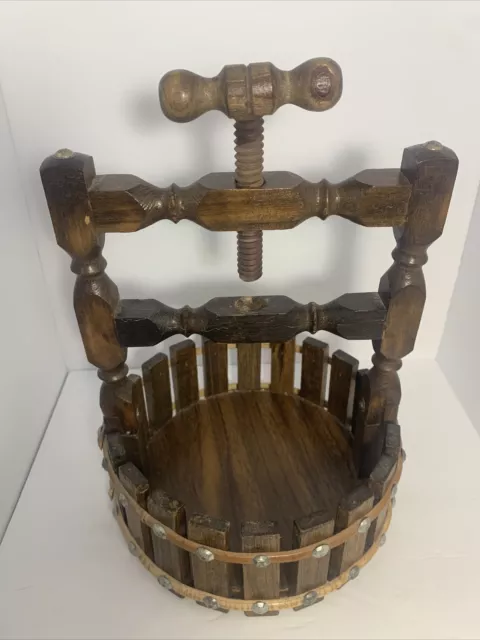 Vintage Wooden Wishing Well Nut Cracker Bowl With Attached Screw Nutcracker