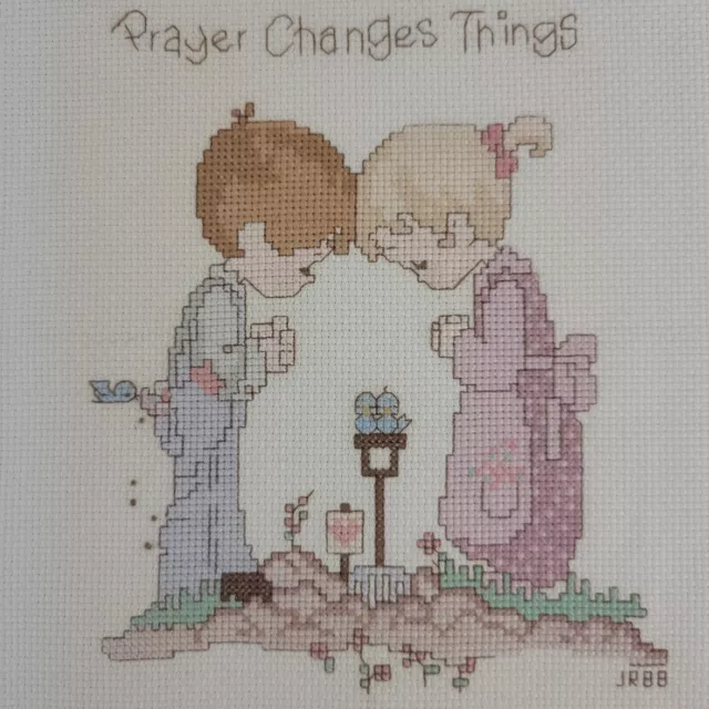 Praying Boy Girl Embroidery Finished Floral Bird Children Nursery Religious EVC