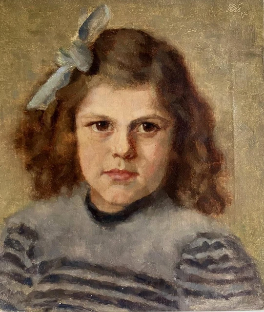 ANTIQUE OIL PAINTING Old French Portrait of Young Girl 1917 ...