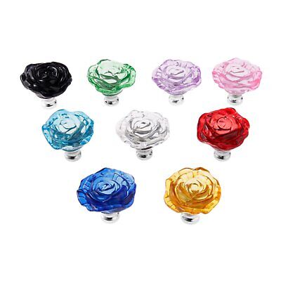 Unique Rose Crystal Glass Door Knob Kitchen Cabinet Drawer Handle Pull Decor NEW