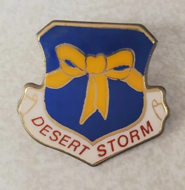Desert Storm Enamel Pin Yellow Ribbon Blue Shield Hat Lapel Vest Pinchback