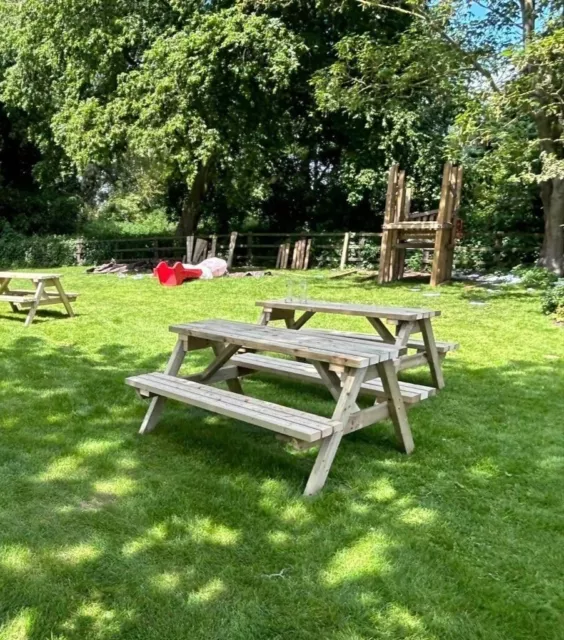 6ft, 8 seater wooden picnic table bench pub garden outdoor