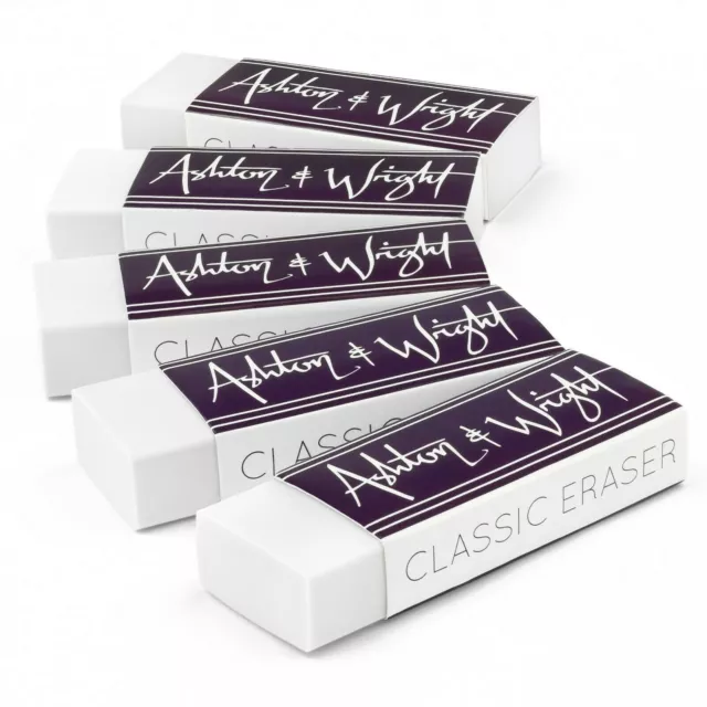 5 x Ashton and Wright Classic Eraser Plastic Rubber Erasers White Latex Free UK