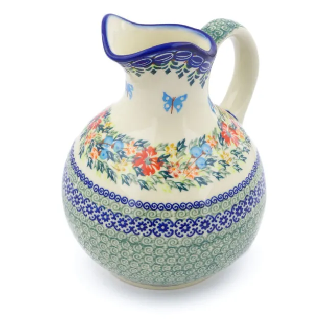 Polish Pottery Pitcher 5 Cup Ring Of Flowers UNIKAT