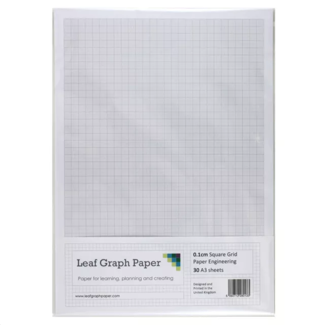 A3 Graph Paper 1mm 0.1cm Squared Engineering, 30 Loose-Leaf Sheets, Grey Grid