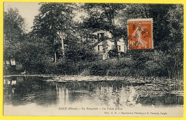 cpa Rare Normandie 61 - GACÉ (Orne) La FANGEAIE Pièce d'Eau Mare Demeure Animée