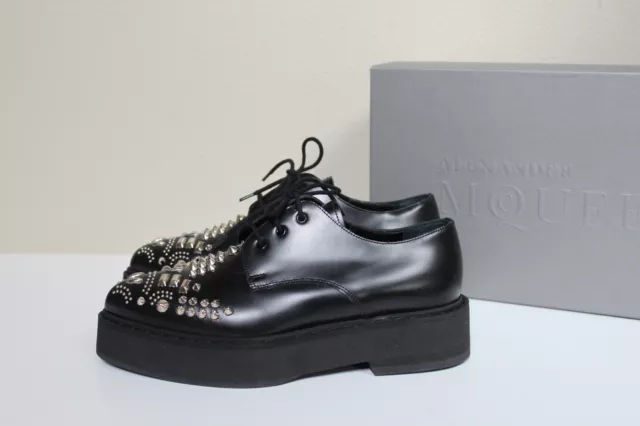 8.5 / 38.5 Alexander McQueen Black Leather Studded Leather Platform Oxford Shoes 2