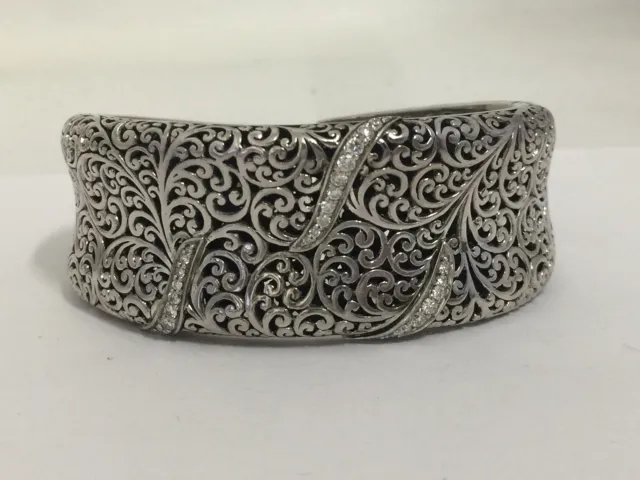 Lois Hill LH Thailand Sterling Silver and Diamond Hinged Cuff Bracelet