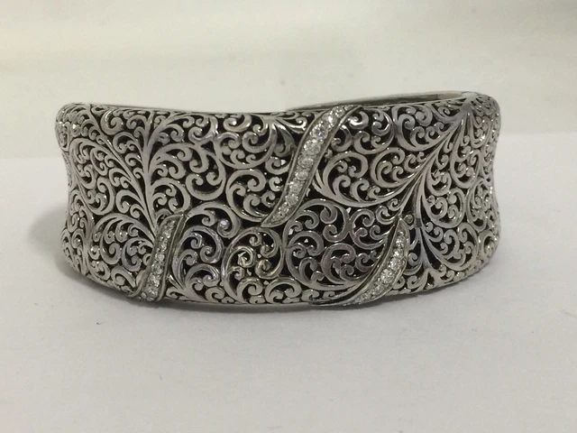 Lois Hill LH Thailand Sterling Silver and Diamond Hinged Cuff Bracelet Lois Hill LH Thailand Sterling Silver and Diamond Hinged Cuff Bracelet