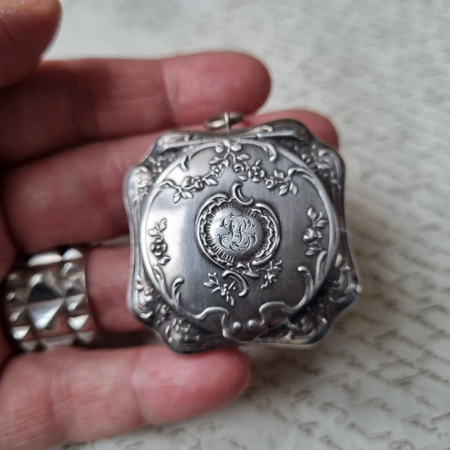 Miroir De Poche Ancien En Argent Massif - Style Victorien - France - Neuf Avec Défauts Mineurs