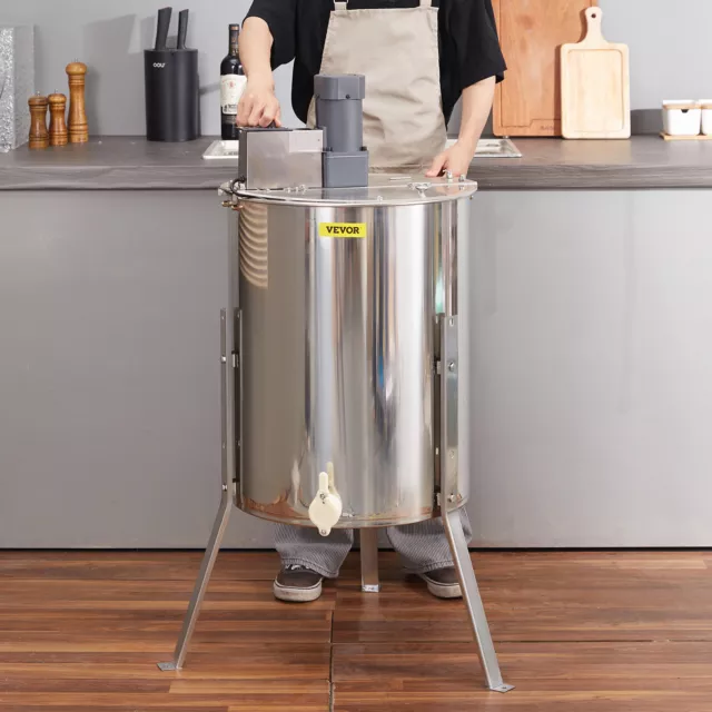 VEVOR Estrattore di Miele Elettrico 140W 4/8 Favi in Acciaio Inox per Apicoltura