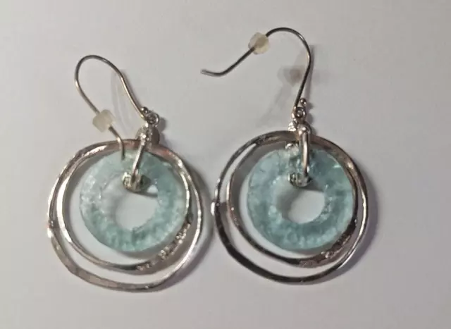 ROMAN GLASS  & Sterling Silver  Round Tiered Drop Dangle Earrings, Israel