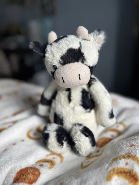 12" Medium Jellycat Bashful Calf Cow Plush Spotted Black White Stuffed Animal