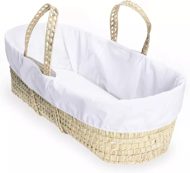 Clair de Lune Scandi Palm Moses Basket with Mattress Newborn Bundle 74 x 28 cm