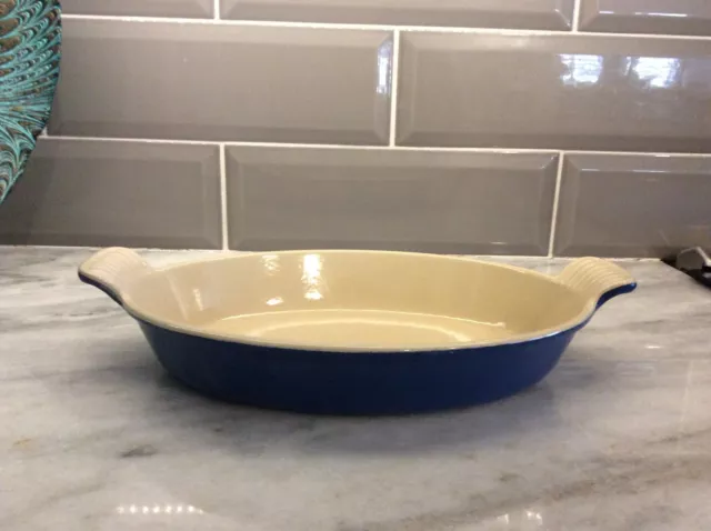 Le Creuset France #24 Blue Enamel Cast Iron Casserole Bake Dish Au Gratin