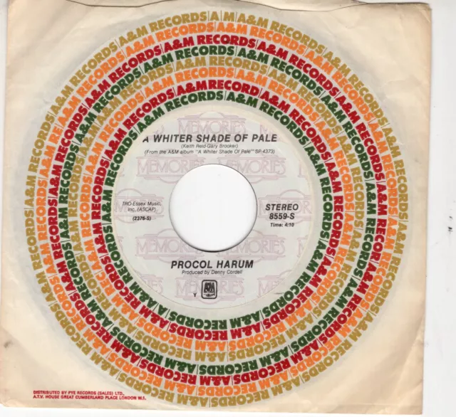 PROCOL HARUM~ A Whiter Shade Of Pale/Conquistador ~ 1981 US A&M  7" vinyl single