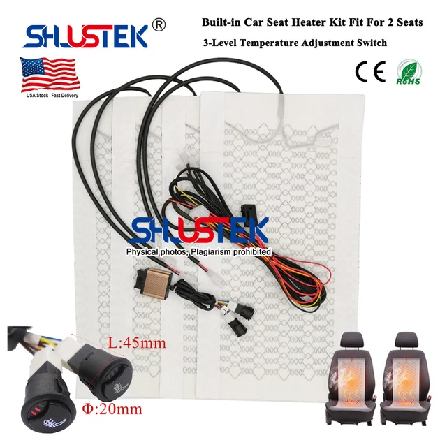 Universal Car Seat Heating Pad Car Seat Heater Kit Fit 2 Seat Carbon Fiber 12V